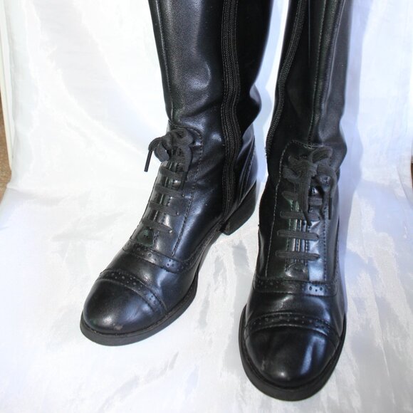 Tommy Hilfiger Women's Black Leather Riding Boots Lace-Up Detail ~6 ~ - Picture 1 of 16